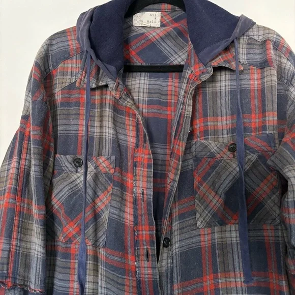 Oli & Hali Hooded Flannel Hooded Shacket Shirt dress size small - Picture 2 of 11